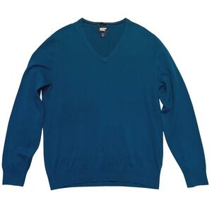 Lands' End Men's Teal Blue 100% Supima Cotton V-Neck Sweater Size L Tall